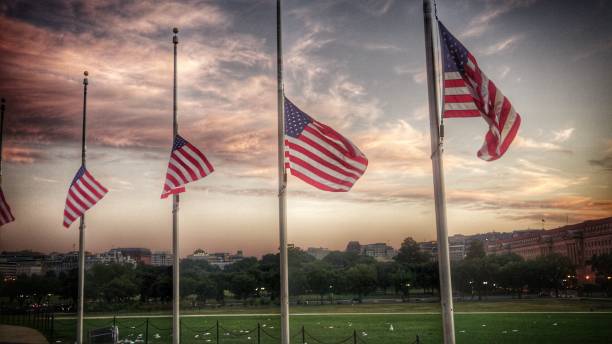 istock Flags Flying at Half Mast at the Washington Mounument 801266860