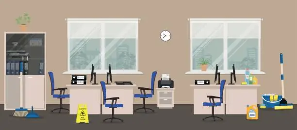 Vector illustration of Cleaning in the office room