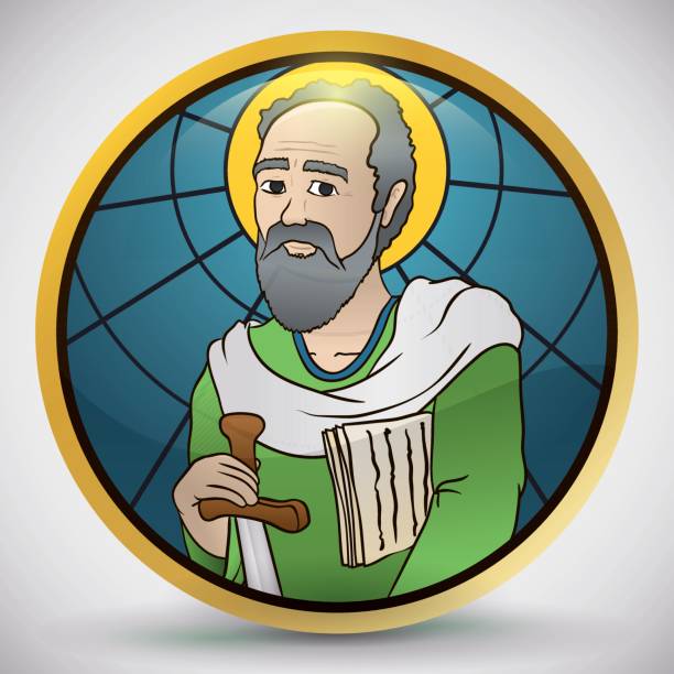 Ilustración de Botón Redondo En Estilo Vitral Con La Imagen De San Pablo y más Vectores Libres de Derechos de Espada - iStock Ilustración de Botón Redondo En Estilo Vitral Con La Imagen De San Pablo y más Vectores Libres de Derechos de Espada - iStock