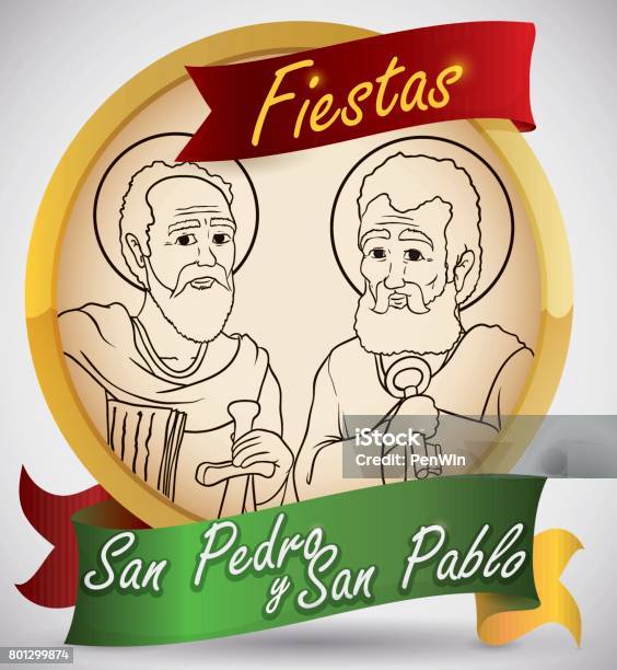 Golden Button With Saints Peter And Paul For Feast Day Stock Illustration - Download Image Now