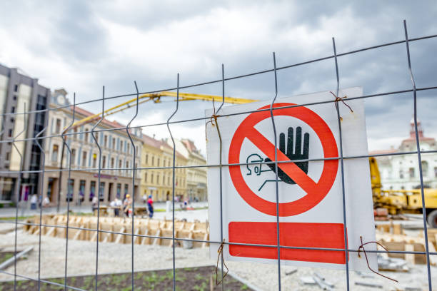 istock Restricted area, for the authorized personnel only. Construction site safety rules poster. 801304670