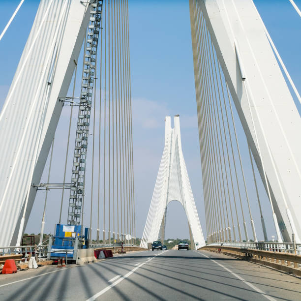 istock road on cable-stayed bridge near Portimao city 801310472