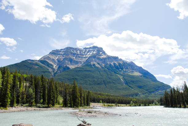 istock Athabasca River and Mountain Range in the Spring, Canadian Rockies, Alberta, Canada 801318062