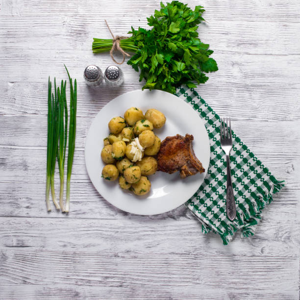 Young potatoes steak