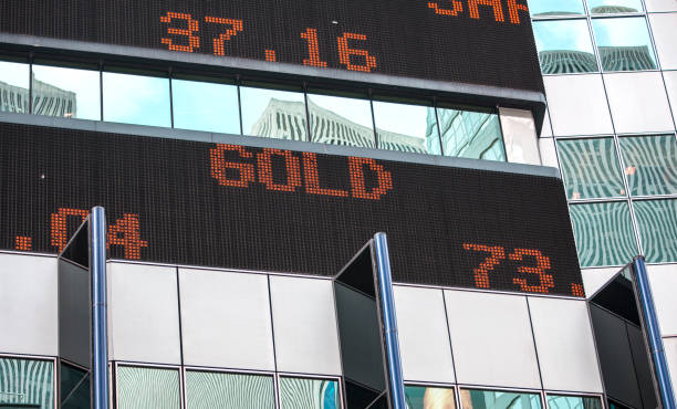 istock Outdoor digital Stock Exchange ticker. 801326606