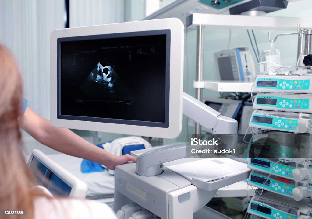 Medical specialists  in the hospital ward Medical specialists near ultrasound machine in the hospital ward IUD Stock Photo