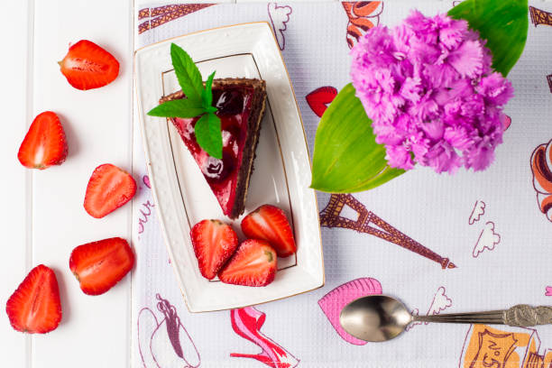 istock Tasty chocolate cake with berries on table close up, Chocolate Cake, Chocolate. 801338618