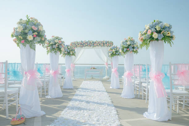 Wedding Set up Wedding on the beach, Tropical settings for a wedding on a beach - Bali island chapel stock pictures, royalty-free photos & images