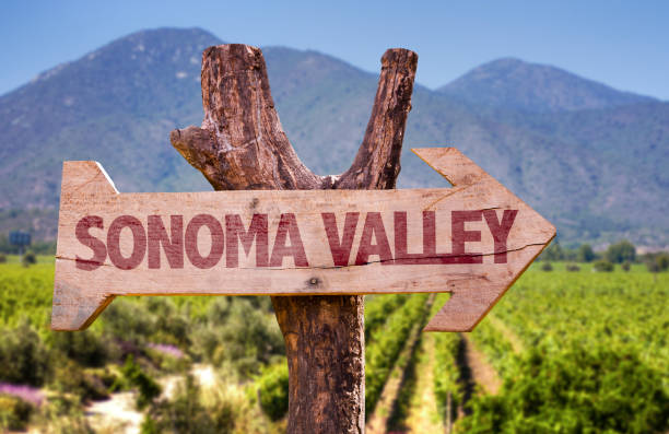 signe de direction sonoma valley - napa valley vineyard sign welcome sign photos et images de collection