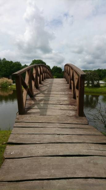 istock Landscape with the wooden bridge in cloudy day 801347574