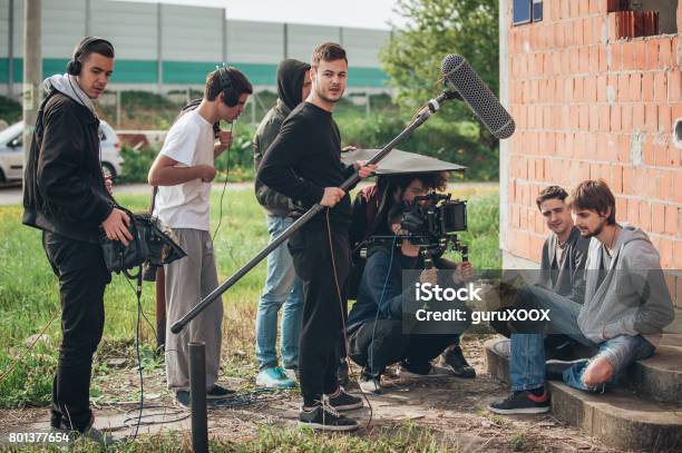 Behind The Scene Film Crew Filming Movie Scene Outdoor Stock Photo - Download Image Now