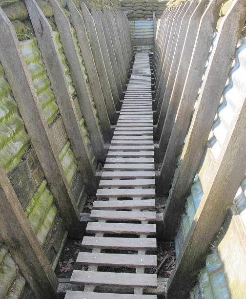 Reconstructed World War One Trench A reconstructed World War One trench, Zonnebeke, Belgium passchendaele stock pictures, royalty-free photos & images