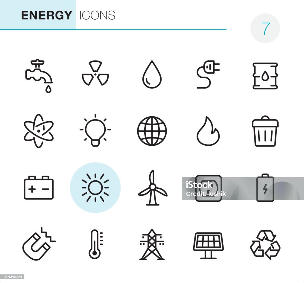 Energy - Pixel Perfect icons 20 Outline Style - Black line - Pixel Perfect icons / Set #7 Solar Energy stock vector