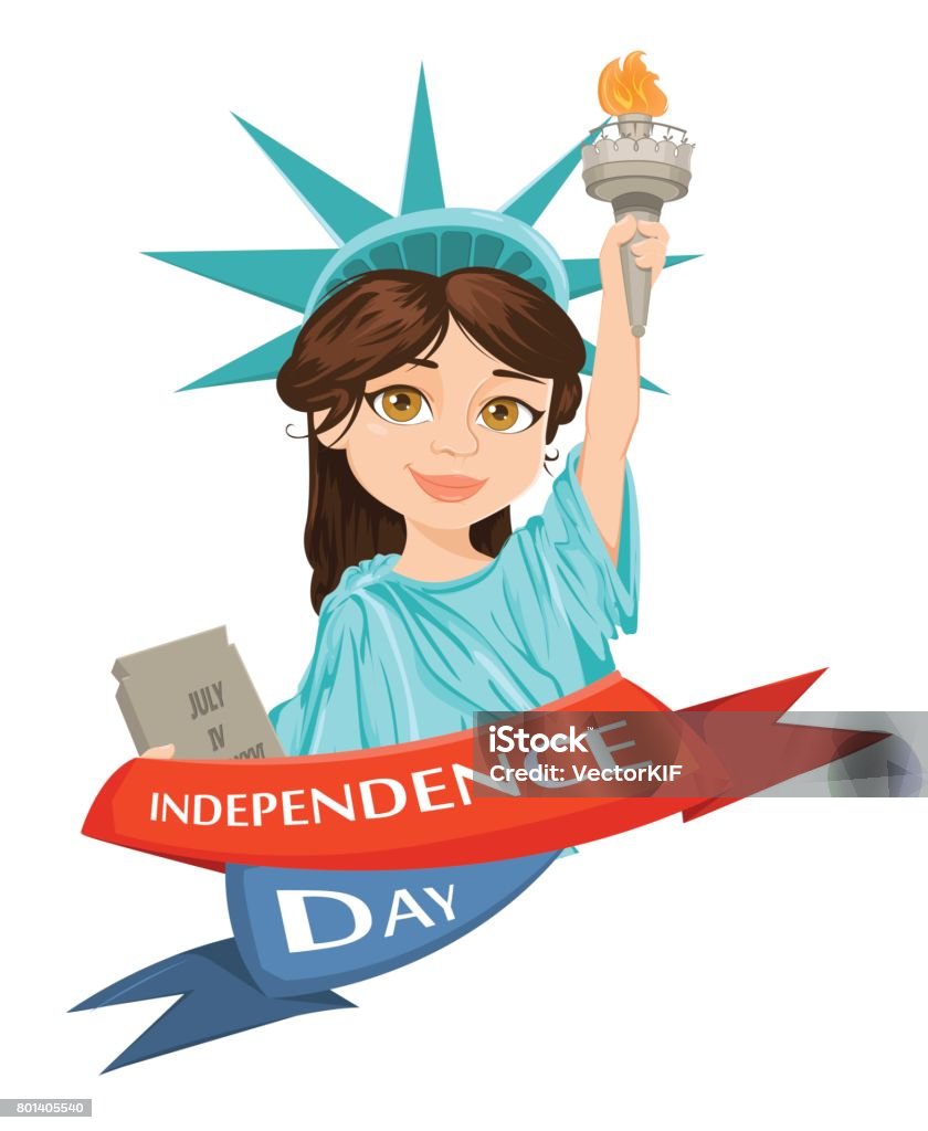 Statue Of Liberty July 4th Independence Day Cute Cartoon Stylized Character  Greeting Card Vector Patriotic Illustration For Usa Holidays Stock  Illustration - Download Image Now - iStock
