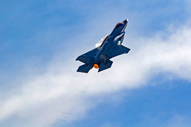 Chino, California,USA - May 5, 2017. F-35 Lightning jet fighter blast-off at 2017 Planes of Fame Air Show in Chino, California