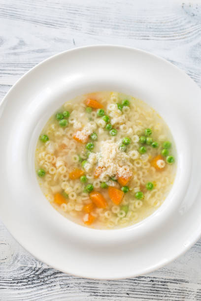 istock Italian chicken pasta soup with parmesan 801446944