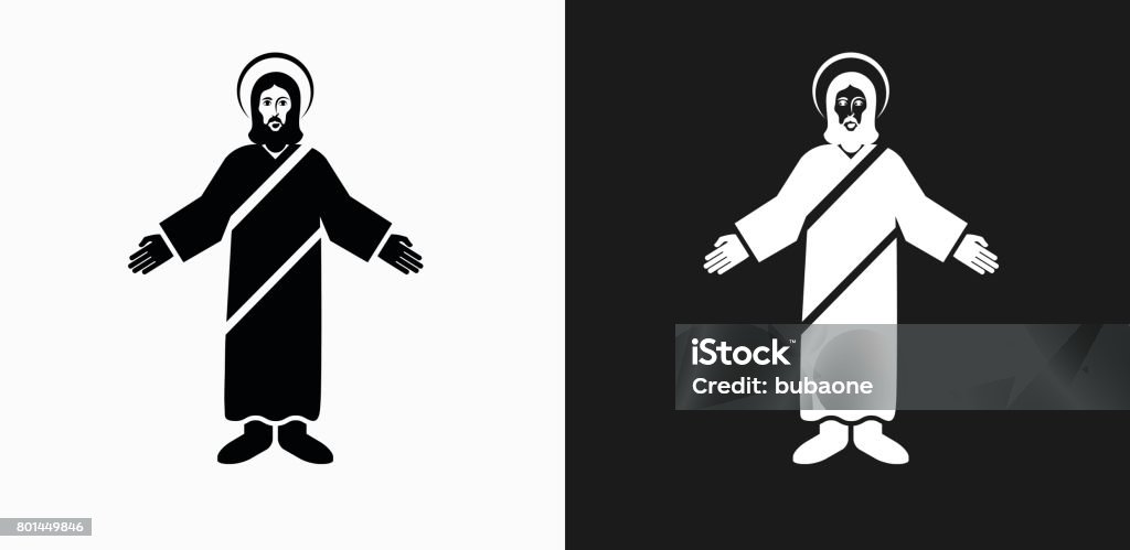 Jesus Christ Icon on Black and White Vector Backgrounds Jesus Christ Icon on Black and White Vector Backgrounds. This vector illustration includes two variations of the icon one in black on a light background on the left and another version in white on a dark background positioned on the right. The vector icon is simple yet elegant and can be used in a variety of ways including website or mobile application icon. This royalty free image is 100% vector based and all design elements can be scaled to any size. Jesus Christ stock vector