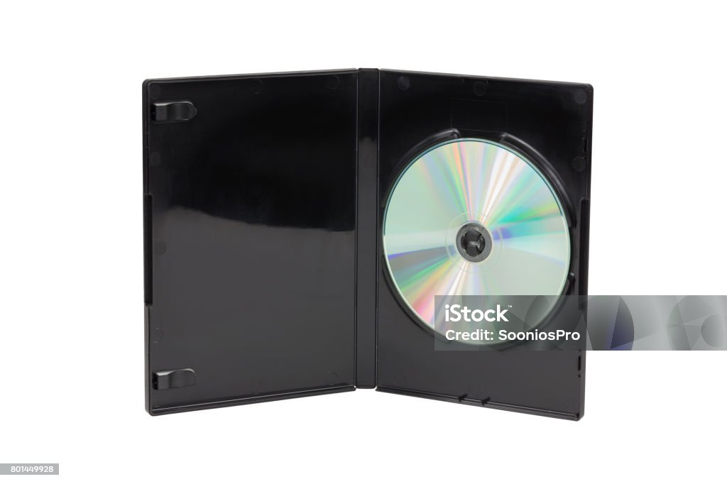 Black CD / DVD case isolated on white background. Front view Arts Culture and Entertainment Stock Photo