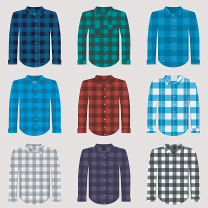 Plaid Patterned Shirts for Men Vector Set