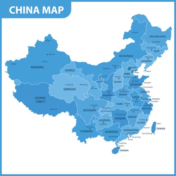 подробная карта китая с регионами или штатами и городами, столицами - china stock illustrations