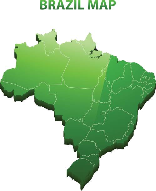 ilustrações, clipart, desenhos animados e ícones de altamente detalhados três dimensional mapa do brasil com borda de regiões - mapa brazil 3d