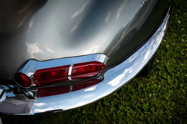 Taillight detail on Silver E-Type Jaguar