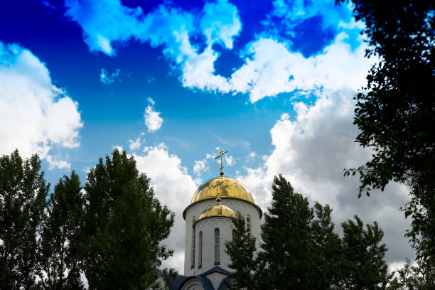 istock Russian city church background 801485934