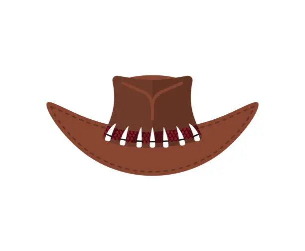 Vector illustration of Australian Crocodile Hunter Cap. Cowboy brown hat isolated