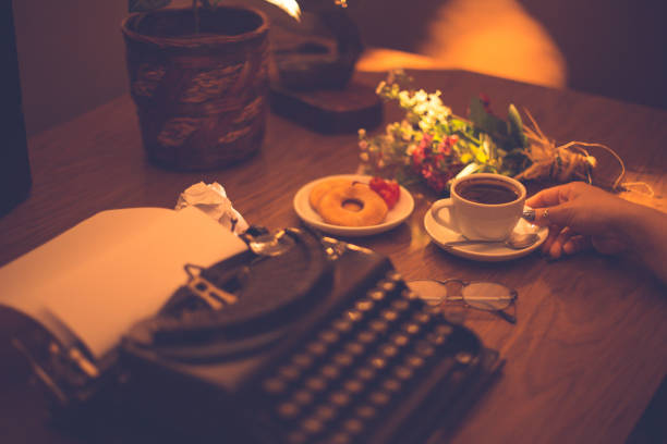 Vintage office equipment on wood desk
