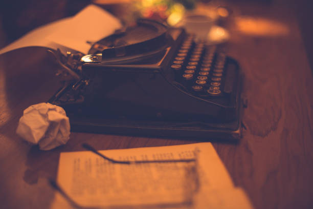 istock Vintage office equipment on wood desk 801547058
