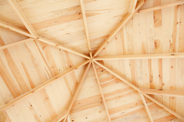 istock Interior roof beams on a wooden struct 801553896