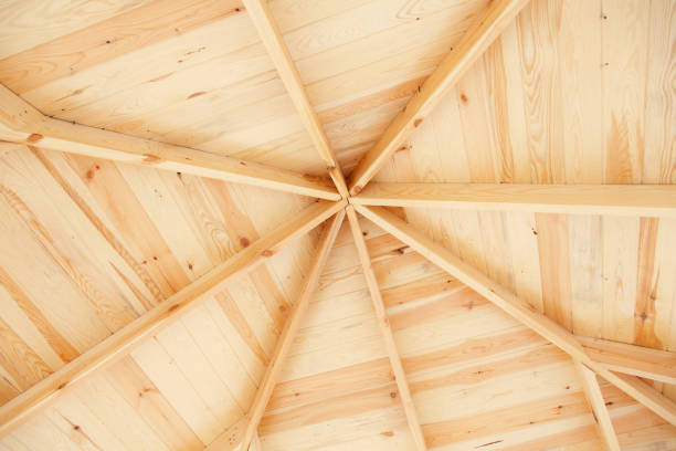 istock Interior roof beams on a wooden struct 801553904