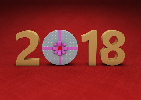 New Year 2018 with Gift Box - 3D Rendering Image