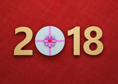 New Year 2018 with Gift Box - 3D Rendering Image