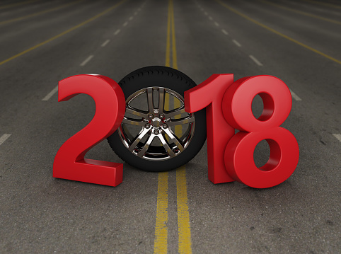 New Year 2018 with Wheel - 3D Rendering Image