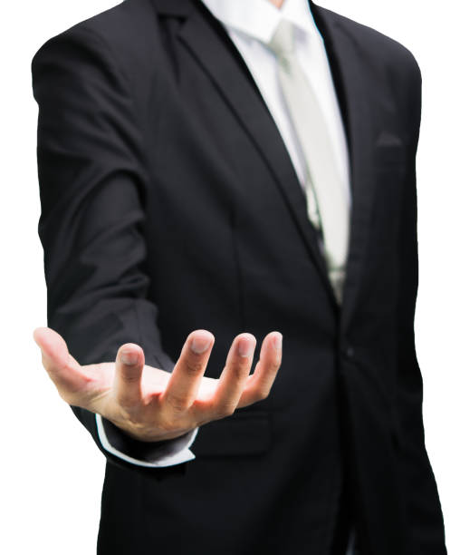 istock Businessman standing posture show hand isolated 801653118