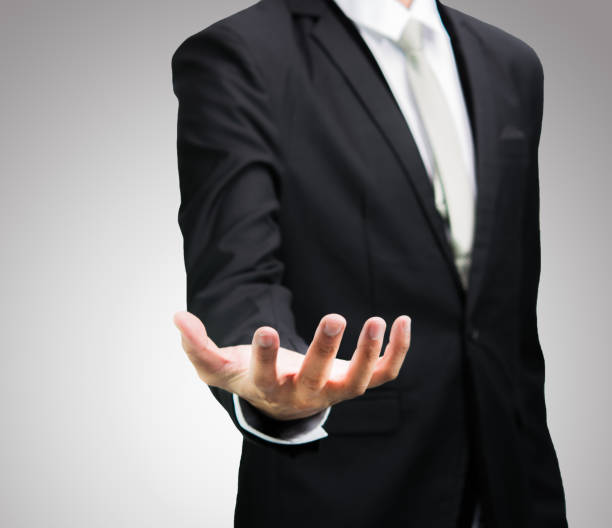 istock Businessman standing posture show hand isolated 801653136