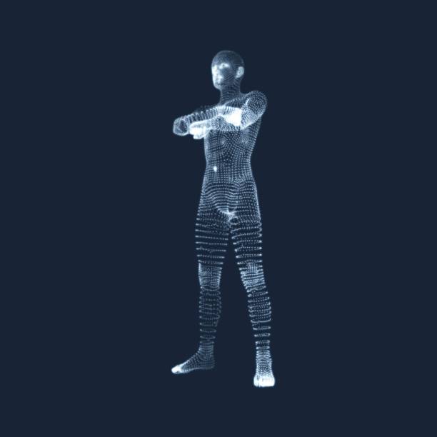 istock Man Stands on his Feet. 3D Model of Man. View of Human Body. Vector Graphics Composed of Particles. 801659110