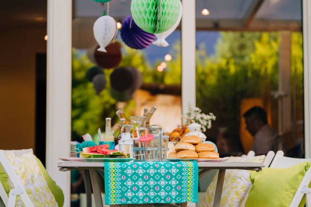 istock Decorated Party Table for Summer Backyard Party Outside 801659228
