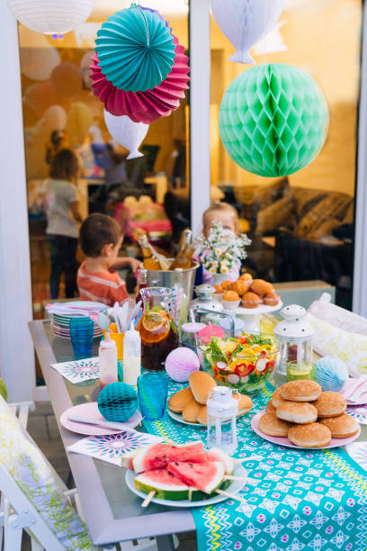 istock Decorated Party Table for Summer Backyard Party Outside 801663974