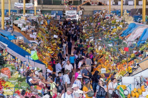 Arequipa, Peru - October 20, 2015: People in the huge San Camillo market building