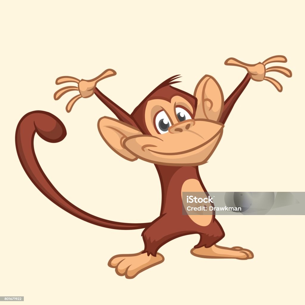 Icona carina del cartone animato scimmia. Illustrazione vettoriale - arte vettoriale royalty-free di Scimmia