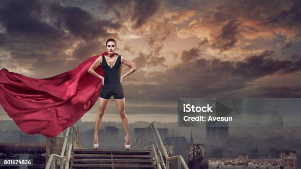 Super Woman With Red Cape Stock Photo - Download Image Now - Women, Cape - Garment, Heroes