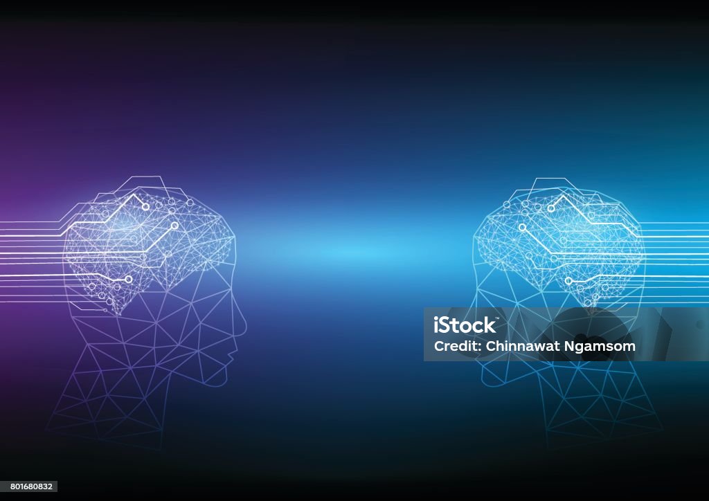 La comunicación entre dos partes de la Inteligencia Artificial. - arte vectorial de Conexión libre de derechos