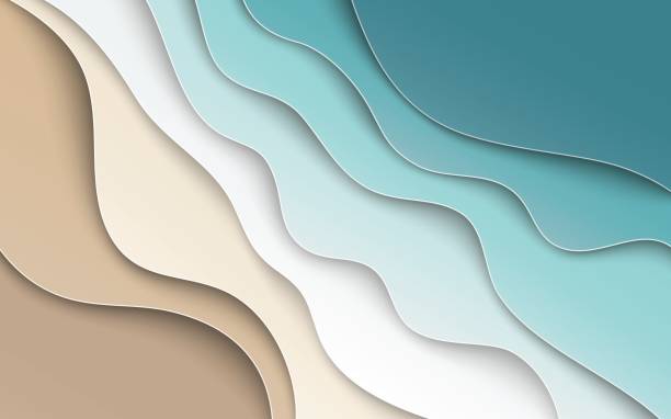 istock Abstract blue sea and beach summer background with curve paper waves and seacoast for banner, flyer, invitation, poster or web site design. Paper cut out art style, space for your text 801686796