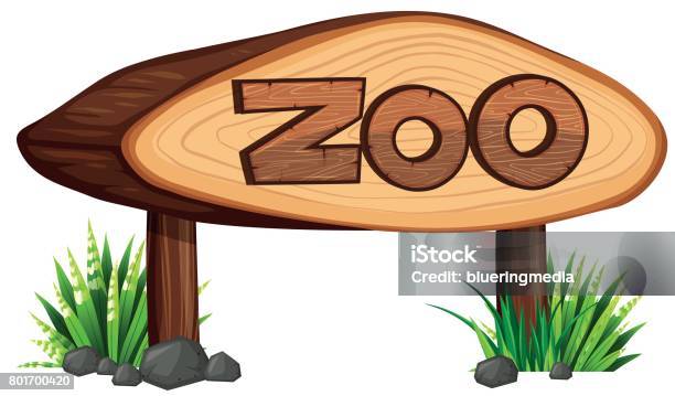 Zoo Sign Made Of Wood Stock Illustration - Download Image Now - Zoo, Sign, Building Entrance