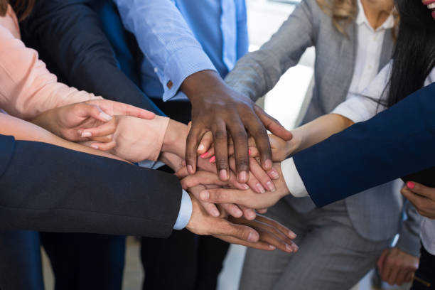 istock Stack Of Hands, Teamwork Concept, Business People Group Joining Arms In Pile, Diverse Team Of Businesspeople Working Together 801704162