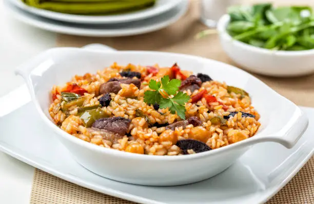 Arroz de pato. Rice with duck meat. Typical dish from Portugal.
