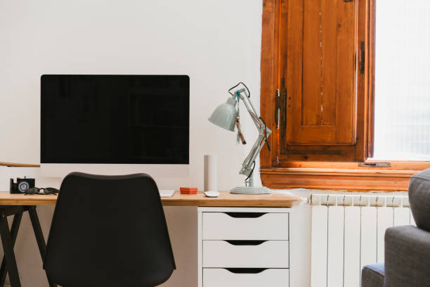 istock Cozy workspace in living room 801744224