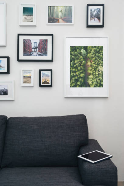 istock Home interior with sofa and paintings on the wall 801744238